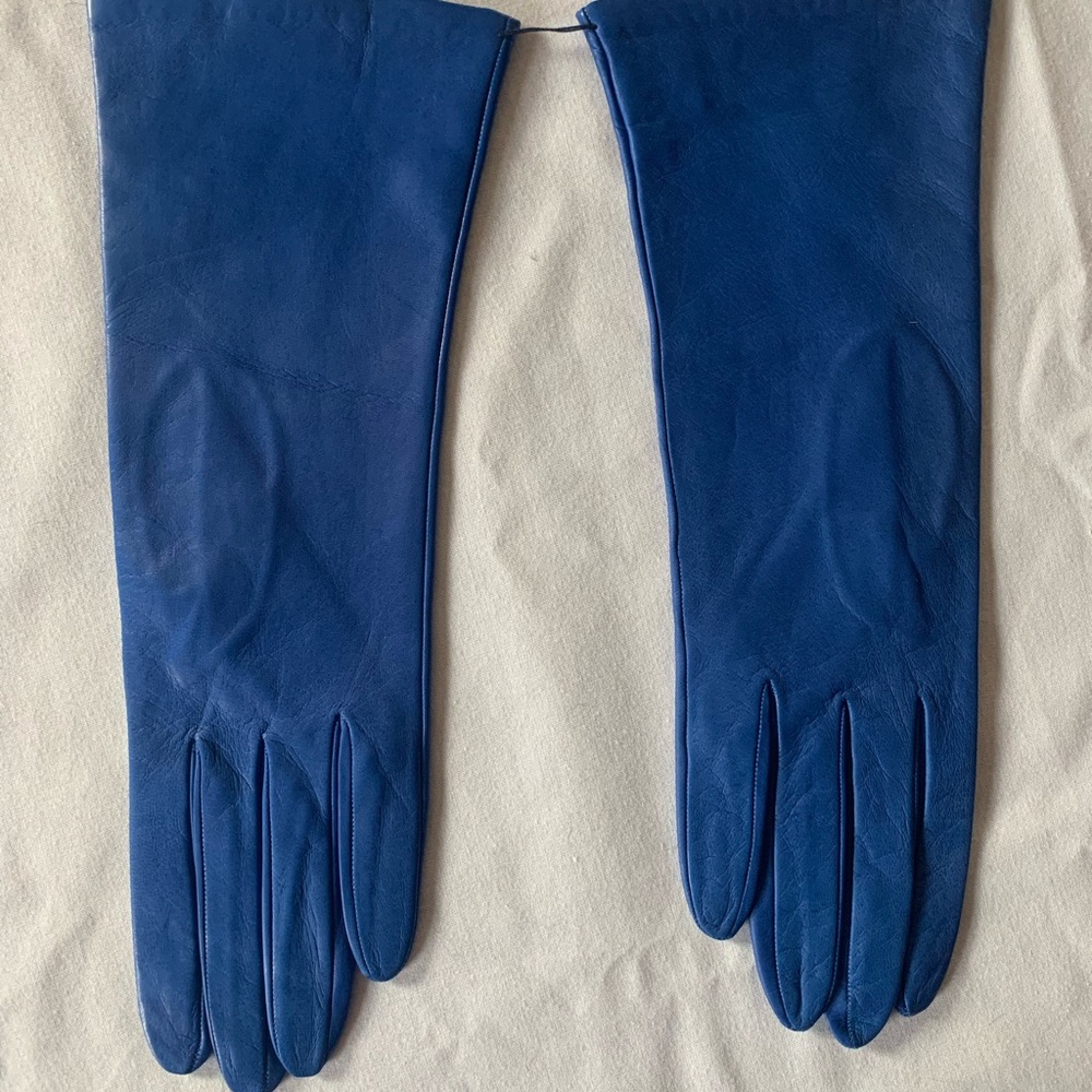 NWT Portolano Cobalt Blue Kid Leather Gloves - Silk Lined - Size 8